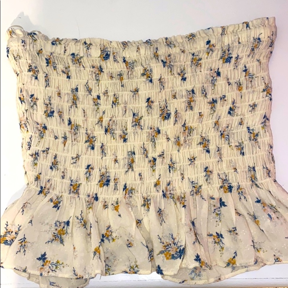 american rage light yellow floral strapless top💛